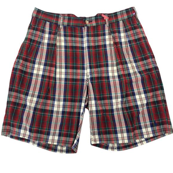 Polo Ralph Lauren Shorts Multicolor Plaid Red Flat Front Pocket Cotton 36 - Picture 1 of 7